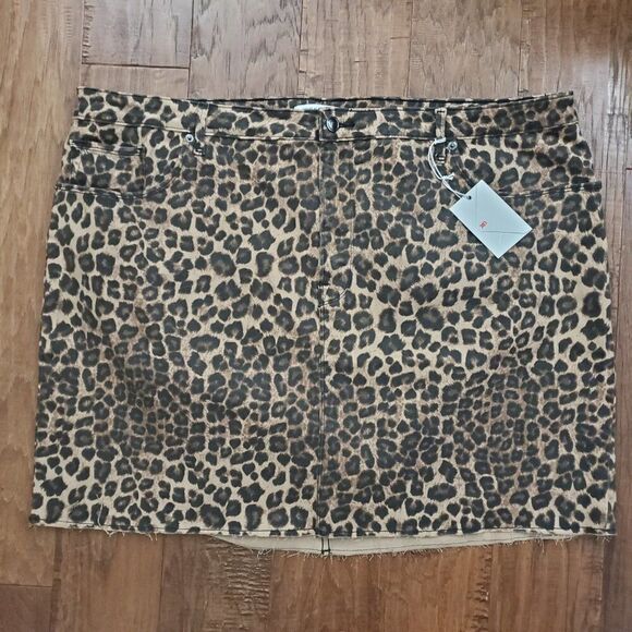 good American Leopard Print Raw Edge Mini Skirt 24 PLUS SIZE new - Picture 2 of 5